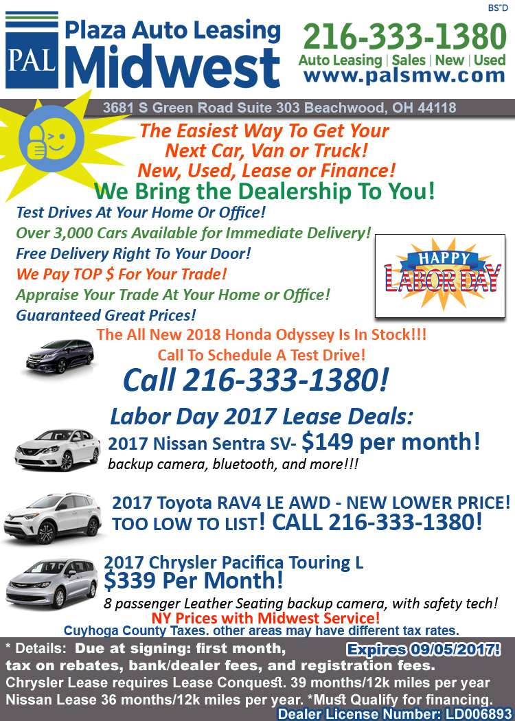 Hot Labor Day Lease Specials at Plaza Auto Leasing Midwest!