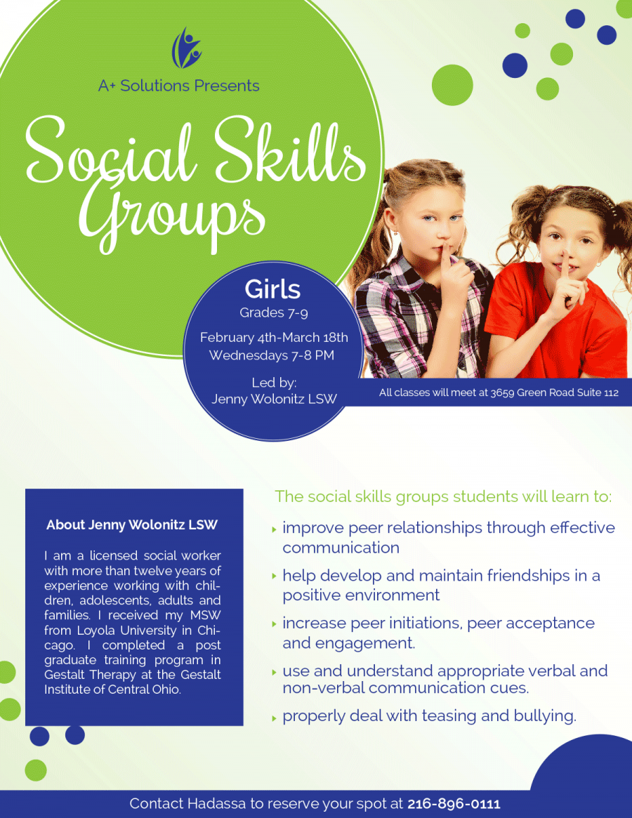 A+ Solutions Presents Social Skills Groups for Girls