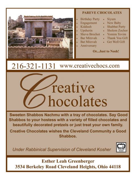 Creative Chocolates Shabbos Nachmu ad 2016