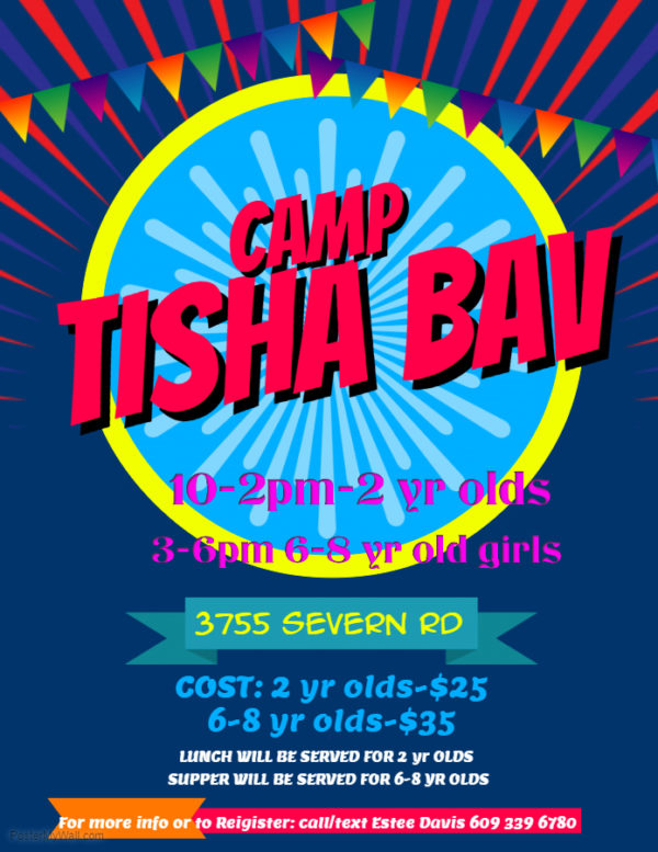 Camp Tisha B’Av! Sessions Available For 2 Year Olds And 6-8 Year Olds ...