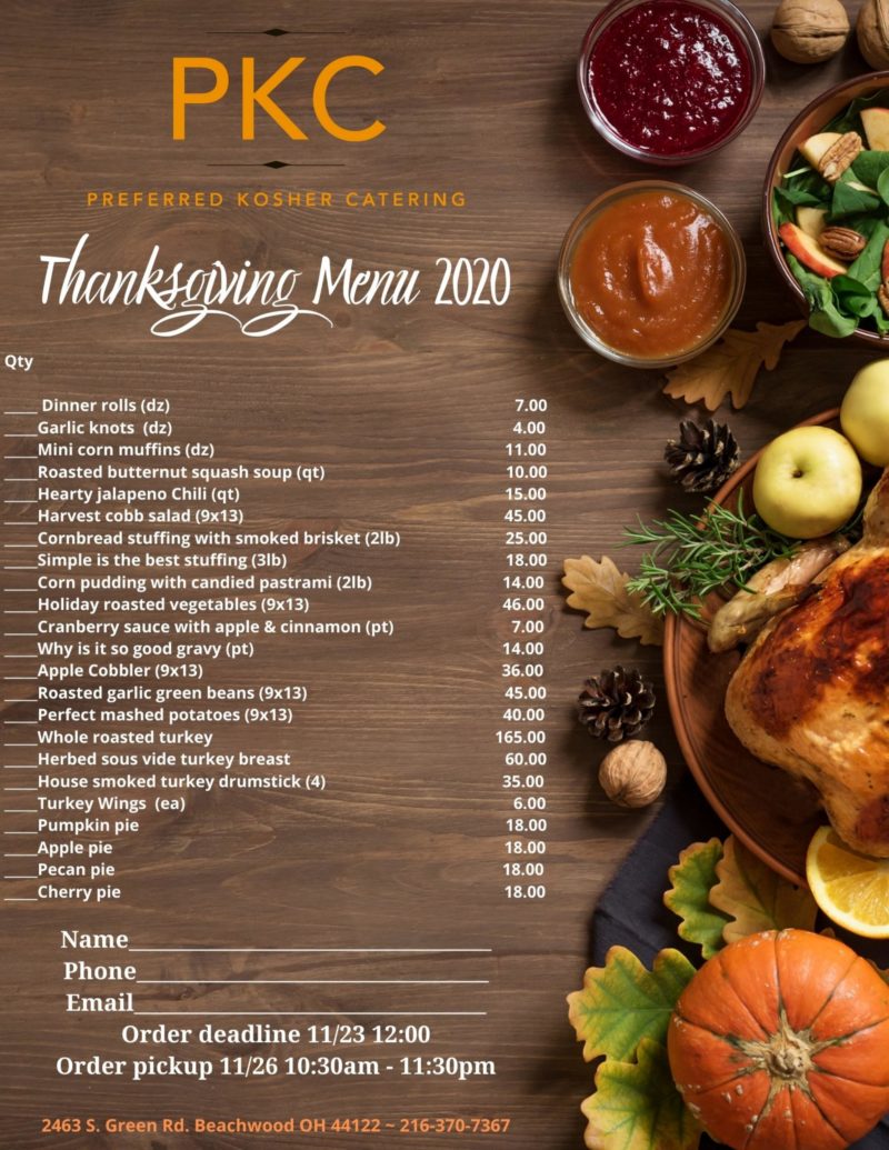 Preferred Kosher Catering Thanksgiving Takeout Menu!